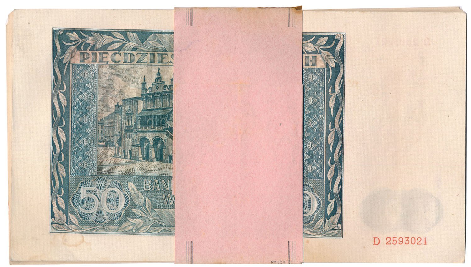 Banknoty 50 złotych 1941 seria D paczka bankowa 20 sztuk